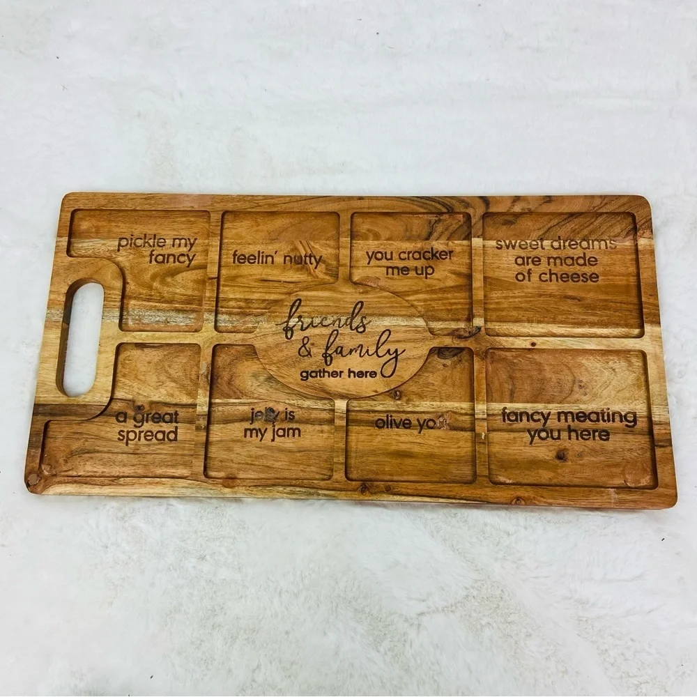 NWOT Kirkland home Engraved Wood cheeky Charcuterie Board Friends & Family